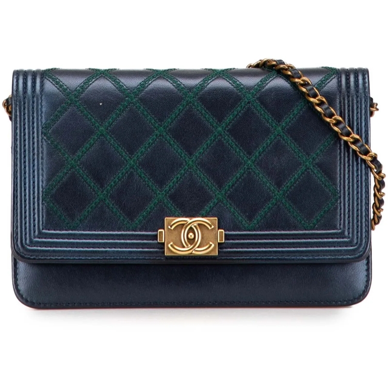 Chanel Sac à bandoulière Calfskin Double Stitch Boy Wallet On Chain blau