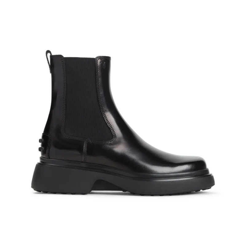 Tod's Bottes Black Leather Ankle Boots With Elastic Panels Black