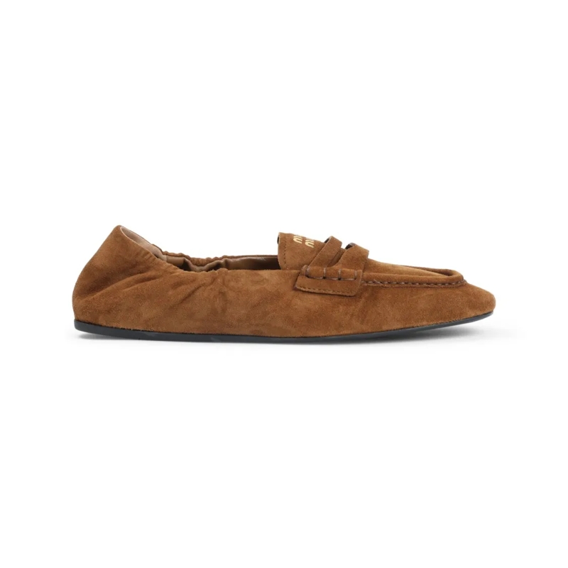 Miu Miu Ballerines Brown Suede Lamb Leather Loafers Brown
