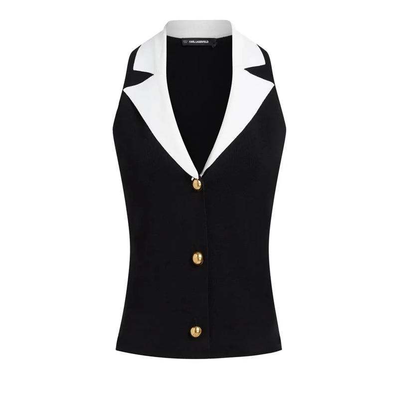 Karl Lagerfeld Gestricktes Oberteil Figurbetontes Stricktop Top schwarz