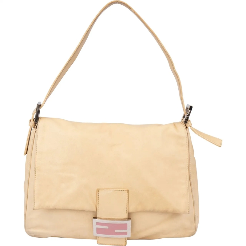 Fendi Schultertasche Fendi Beige Leather Baguette Mamma Handbag beige