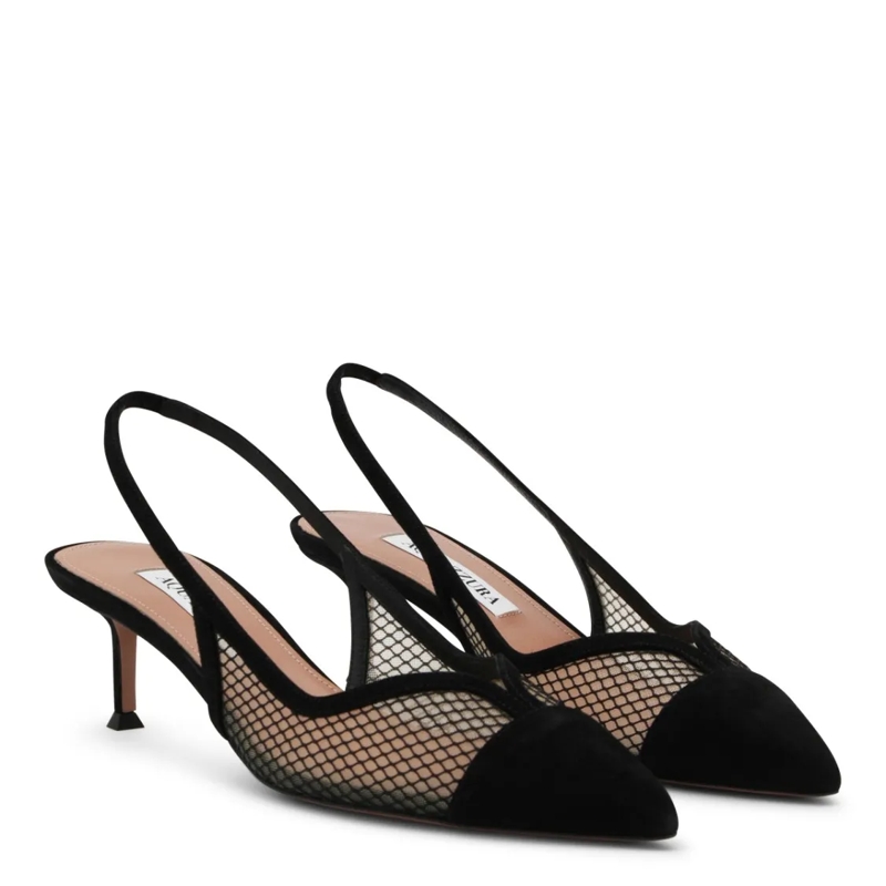 Aquazzura Pumps Pointed Toe Slingback Heels With Mesh Upper Black