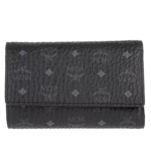 MCM Color Visetos Three Fold Medium Wallet Black Flap Wallet