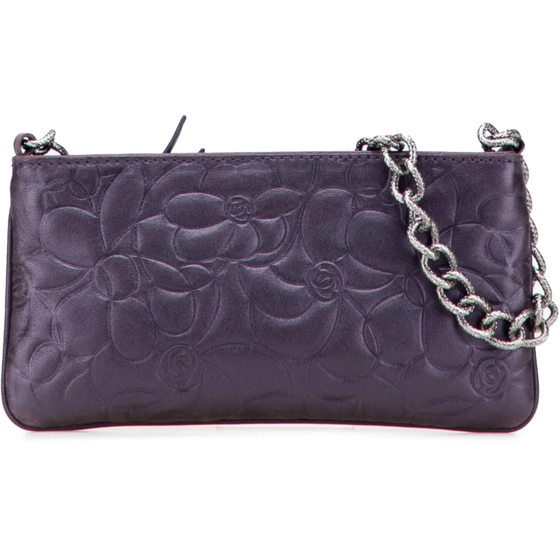 Chanel Fourre-tout Embossed Lambskin Camellia Chain Pochette lila