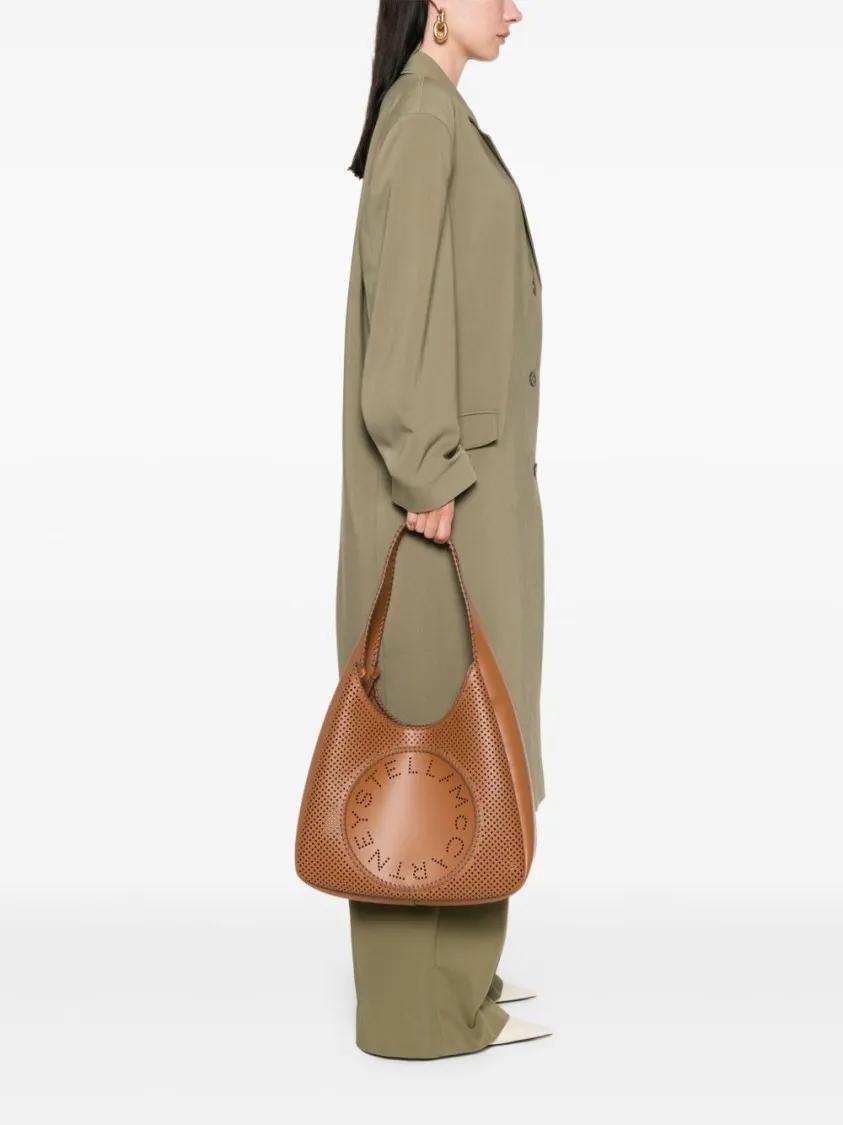 Stella Mccartney Hobo bags Camel Brown Shoulder Bag With Circular Logo in bruin