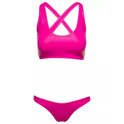 The Attico Crossover-Strap Bikini Set With Embroidered Logo I Pink 