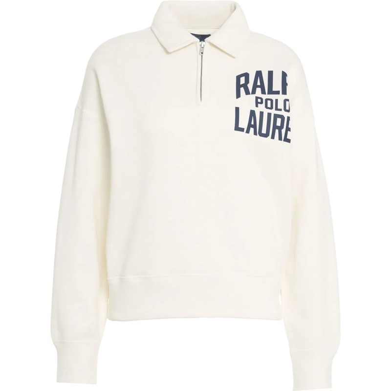 Ralph Lauren T-shirt Sweatshirt with polo collar weiß