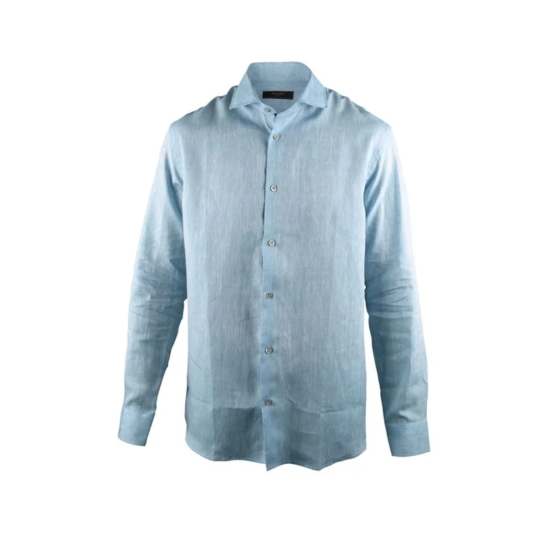 Moorer Overhemd Pastel Blue Linen Shirt With Mother-Of-Pearl Butto Blue