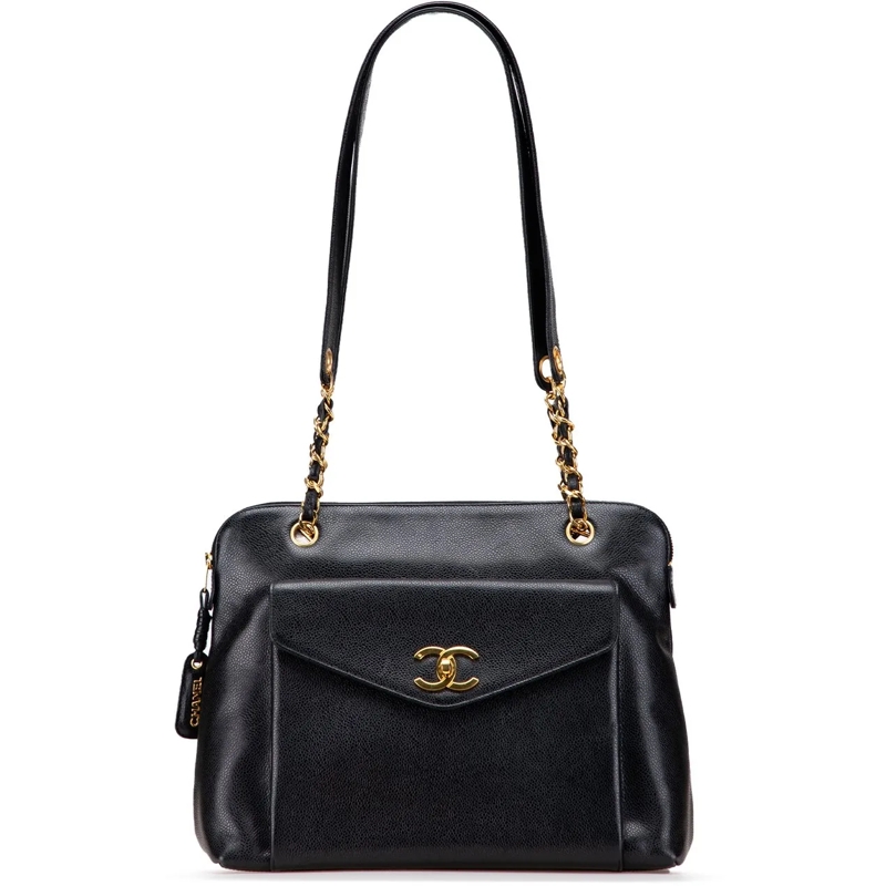 Chanel Shopper Caviar Front Pocket Chain Tote schwarz