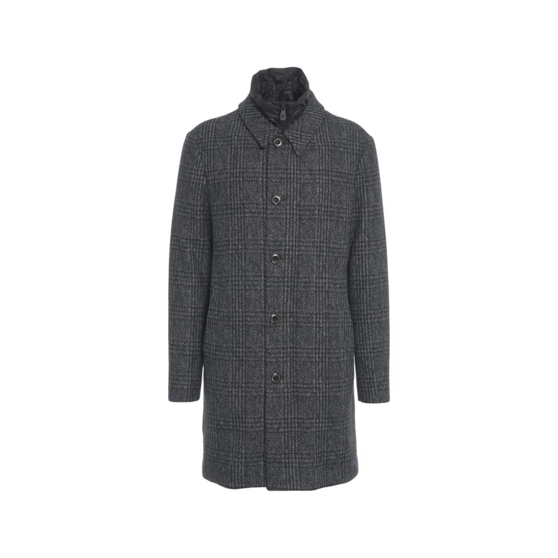 Peuterey Manteau d'hiver Glencheck Coat With Removable Inner Bib Grey