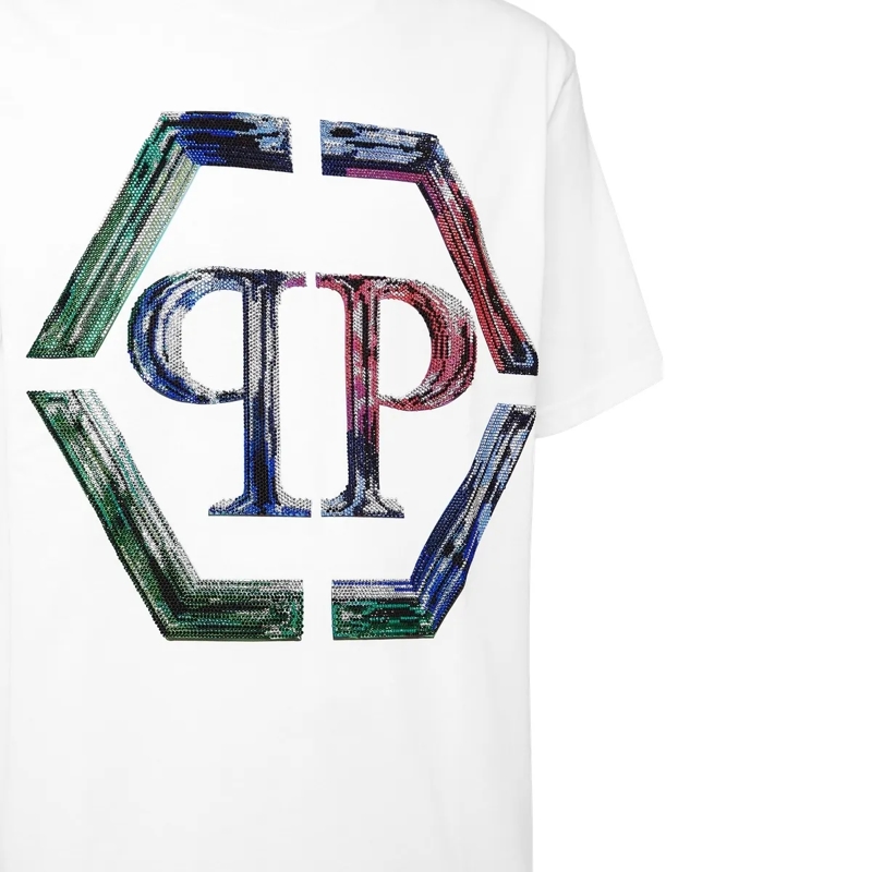 Philipp Plein T-Shirt T-Shirt Hexagon Mit Schmucksteinen weiss(Image 3)