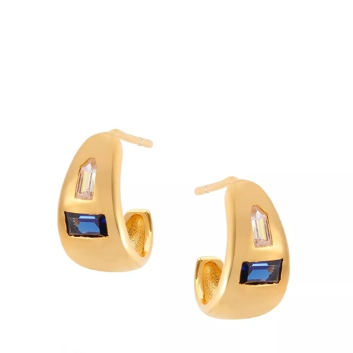 V by Laura Vann Erika Small Chubby Hoop Earrings Yellow Gold/Blue Corrundum Ring