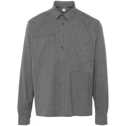 CP Company Logo-Embroidered Shirt Grey Shirts