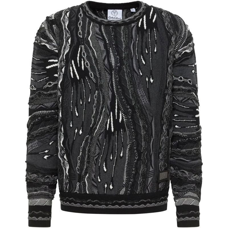 Carlo Colucci Pullover Knit Sweater 3D Knit Black schwarz