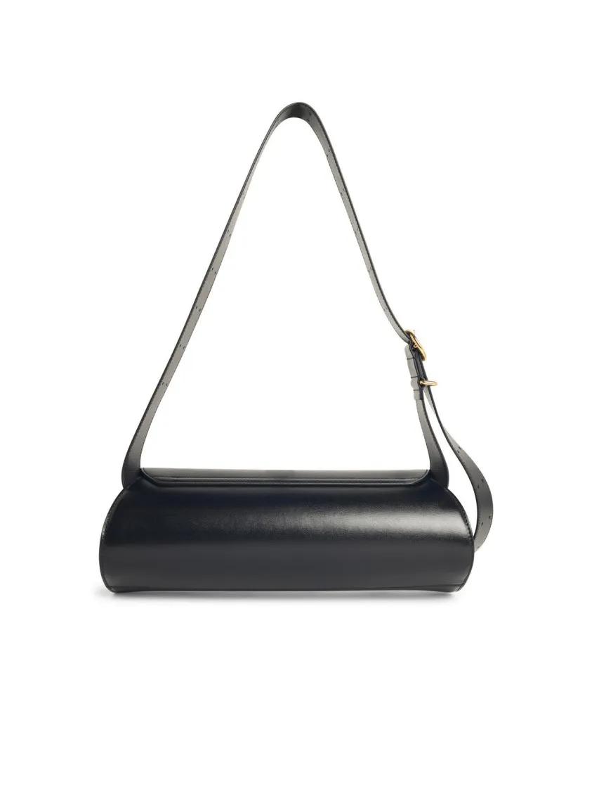 Jil Sander Shoppers Large 'Cannolo' Black Leather Bag in zwart