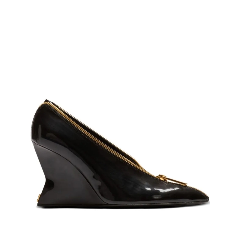 Balmain Pumps Pointed-Toe Heels With Sculptural Wedge Black