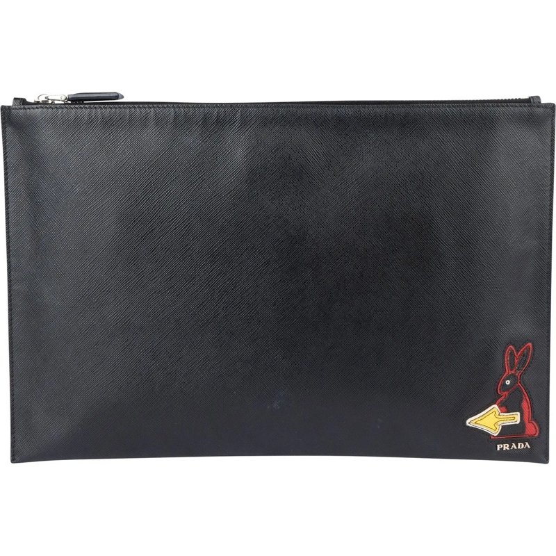 Prada Tote Prada Black Saffiano Leather Rabbit Clutch schwarz