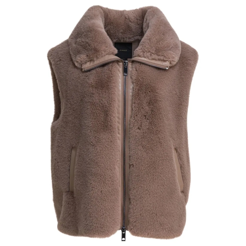 Pinko Shearling-Jacke Faux Fur Sleeveless Jacket With High Collar Pink