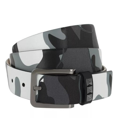 Valentino Garavani Rockstud Belt Camouflage Light Grey Leather Belt
