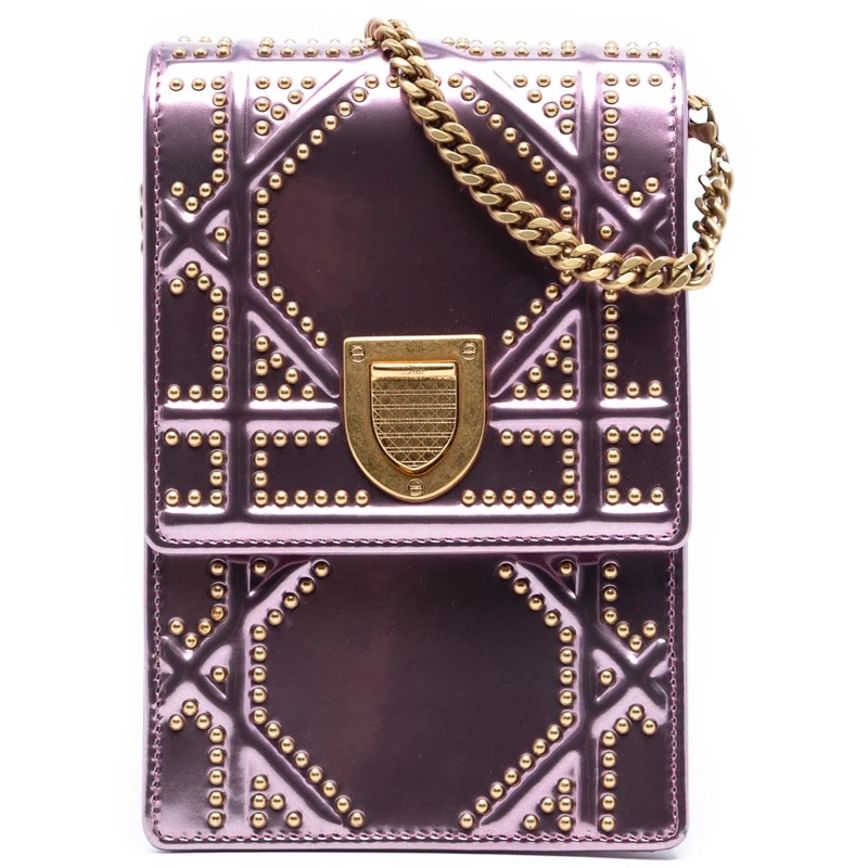 Christian Dior Schultertasche Metallic Studded Calfskin Vertical Diorama rose