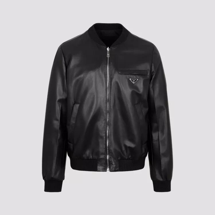 Prada Reversible Leather Bomber Jacket Black