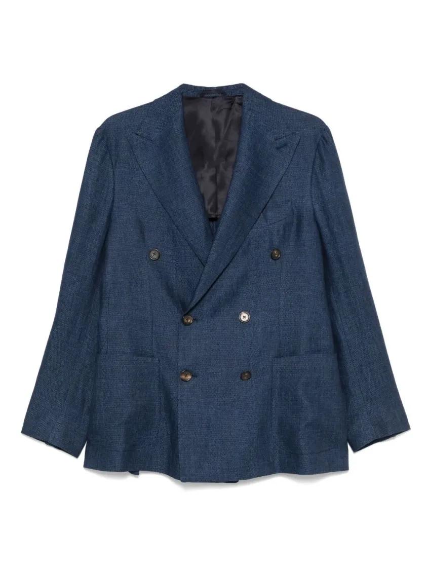 Thumbnail - Doppiaa - Indigo Blue Double-Breasted Blazer With Side Patch - Größe 50 - blau