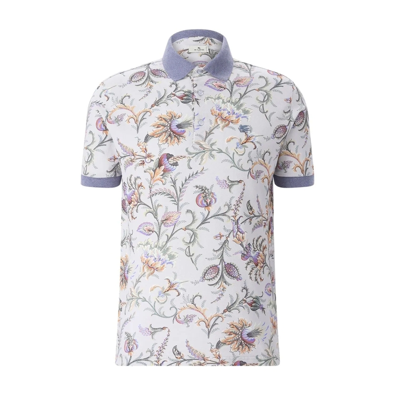 Etro Polohemd Poloshirt mit floralem Muster mehrfarbig