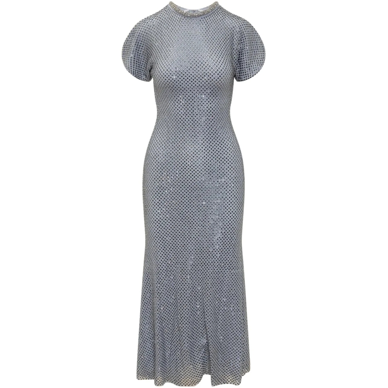 Self Portrait Maxikleid Abito Lungo con Strass silber