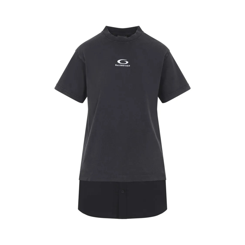 Balenciaga Minikleid Layered High-Neck Cotton Dress Black