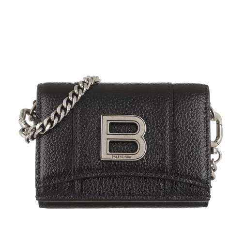 Balenciaga Hourglass Mini Wallet On Chain Grained Calfskin Black Kedjeplånbok