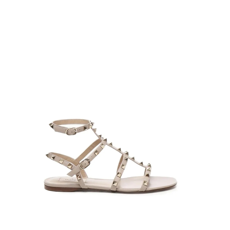 Valentino Garavani Sandalen Rockstud Flat Sandals Neutrals
