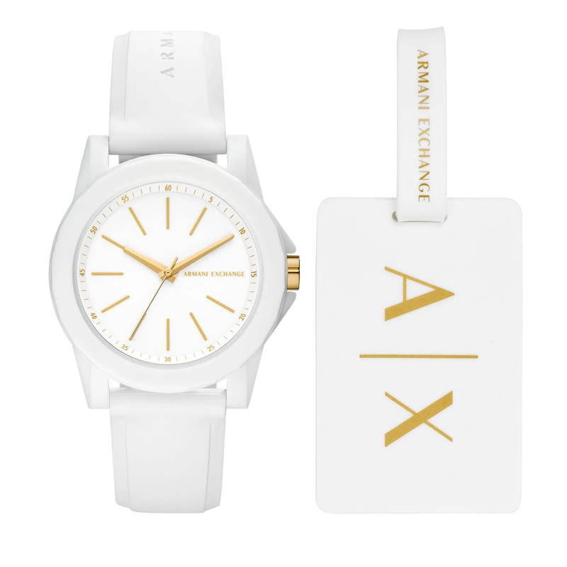 Armani Exchange Automatikuhr Ladies Silicone Watch and Luggage Tag Gift Set White