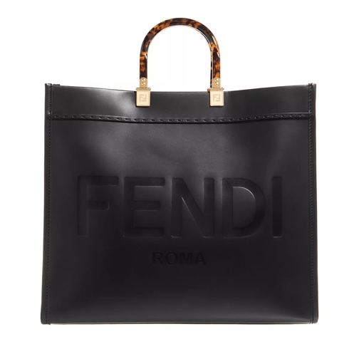 Fendi Sunshine Logo Shopping Bag Leather Black Rymlig shoppingväska