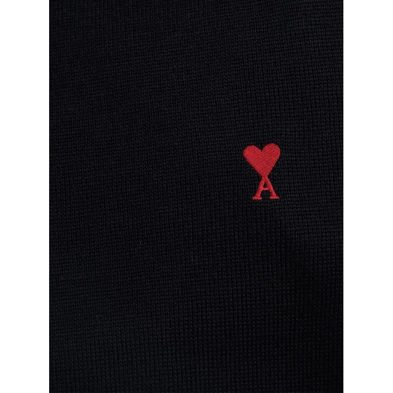 AMI Paris Pull Fitted Merino Wool Sweater With Heart Logo Black(Image 3)
