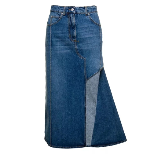 Alexander McQueen Midi Light Blue Skirt With Wide Front Split In Cot Blue Jeans
