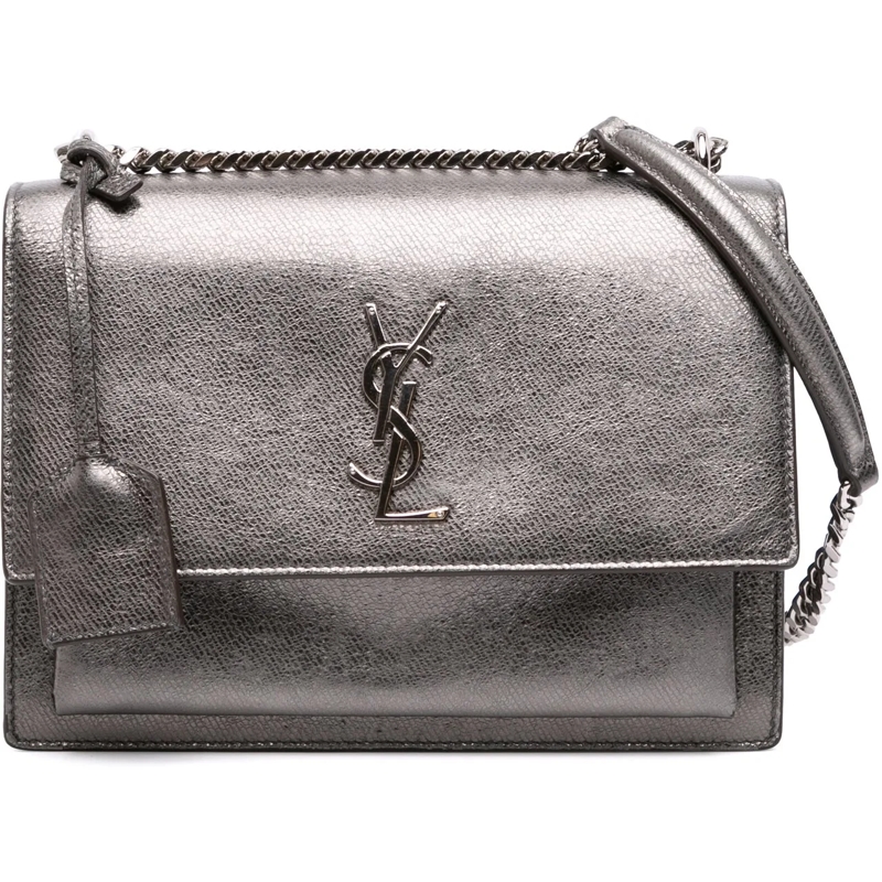 Saint Laurent Schultertasche Medium Metallic Leather Monogram Sunset Crossbody silber