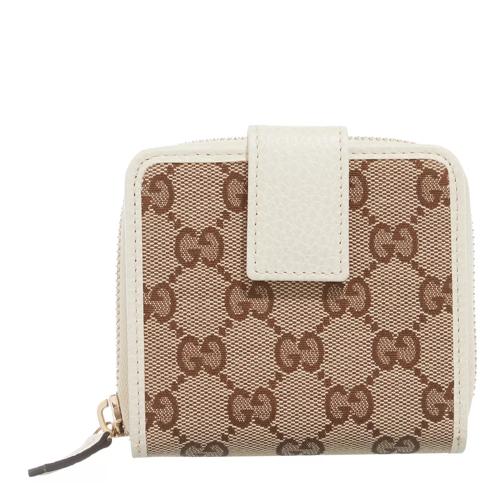 Gucci Zip Bi-Fold Compact Wallet Purse  Brown/Beige Bi-Fold Portemonnee