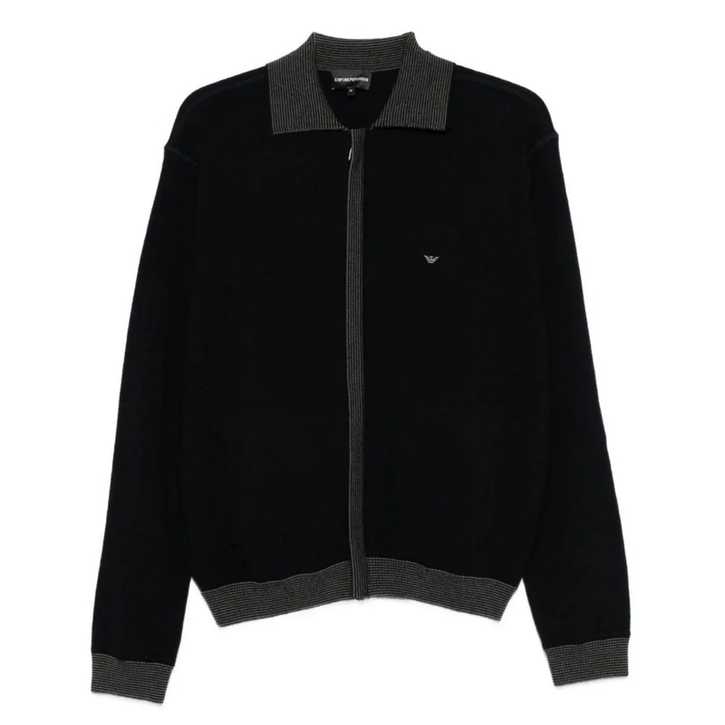 Emporio Armani Pullover Black Zip-Closure Sweater With Contrasting Ribbed  Black