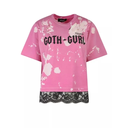 Dsquared2 Cotton T-Shirt With Ripped And Bleached Effect Pink Magliette