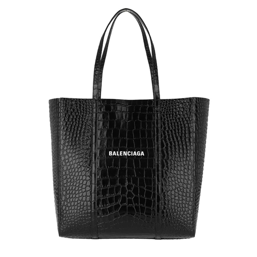 Balenciaga Everyday Tote Bag Shiny Croc Leather Black Rymlig shoppingväska