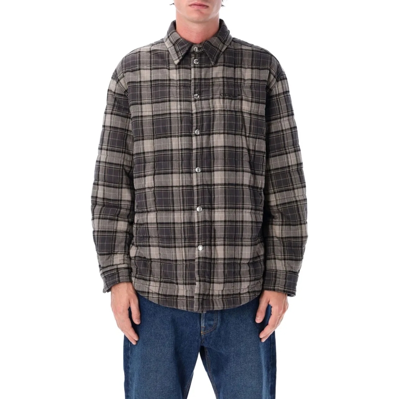 Off-White  Padded Check Cotton Shirt Jacket With Logo Grey