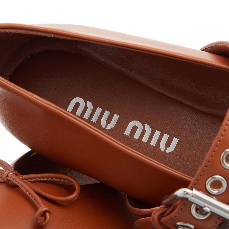 Miu Miu Ballerinas Ballet Flats With Buckle Cognac(Image 4)