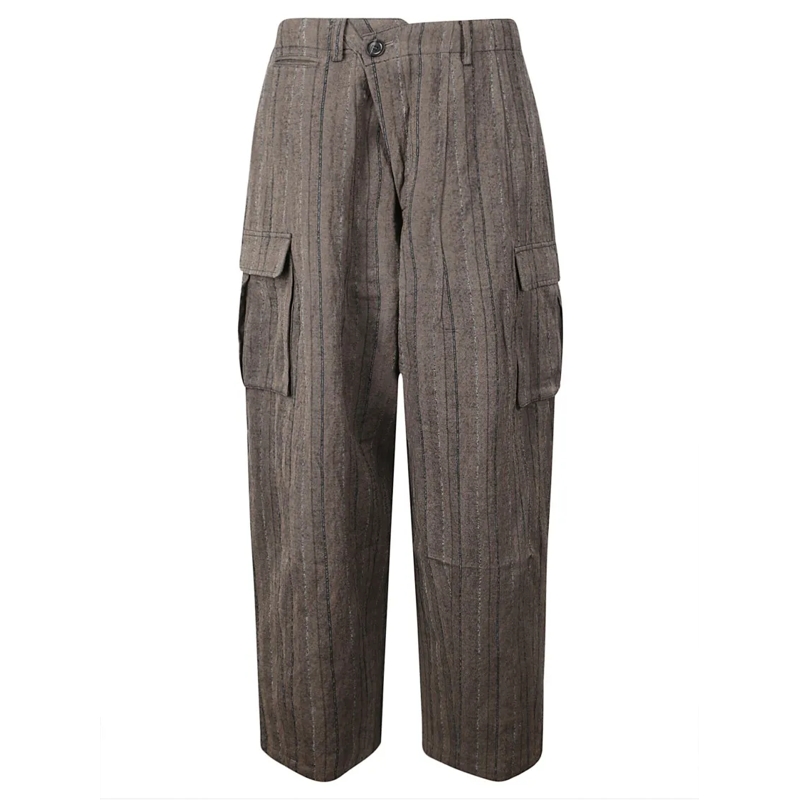 DAWEI STUDIO  Pinstripe Cotton Blend Trousers Brown