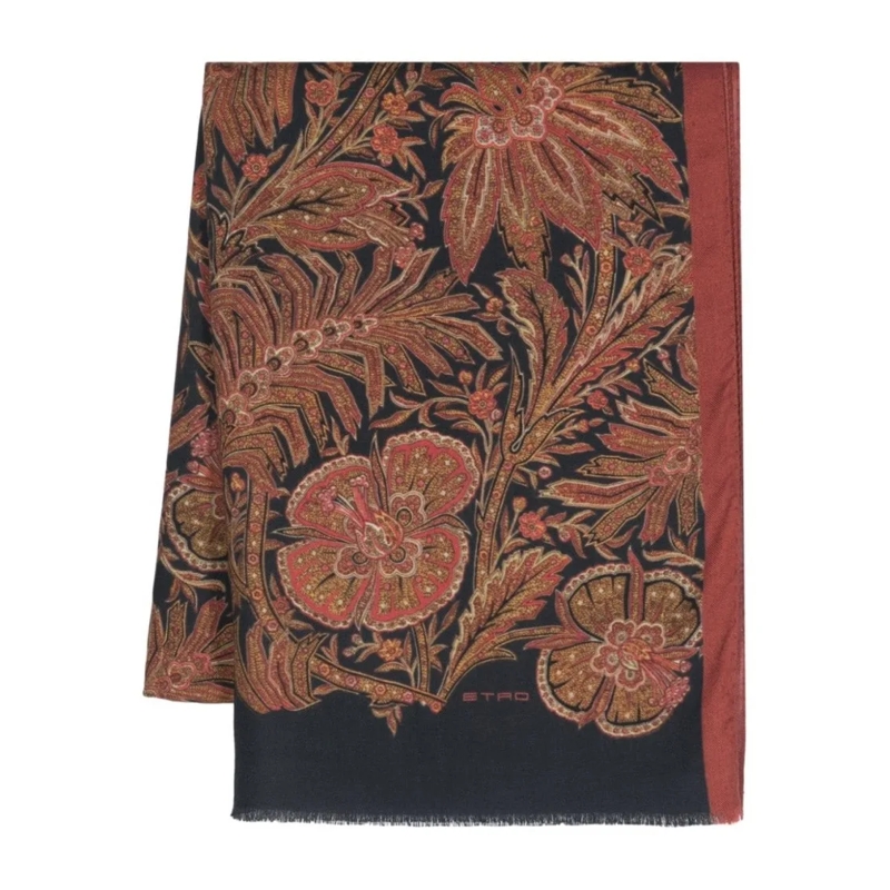 Etro Écharpe légère Floral Pattern Cashmere Blend Scarf Brown