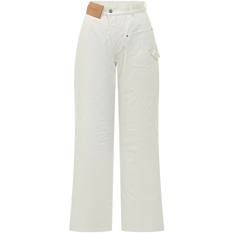 J.W.Anderson Pantalon Pantaloni Wide Leg con Tasca Applicata weiß