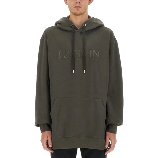 Lanvin  Relaxed Fit Oversized Sweatshirt With Embossed Log Grey