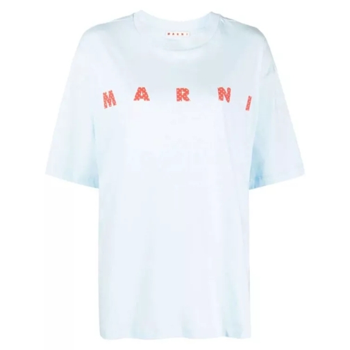 Marni Logo-Print Cotton Short Sleeves T-Shirt Blue 