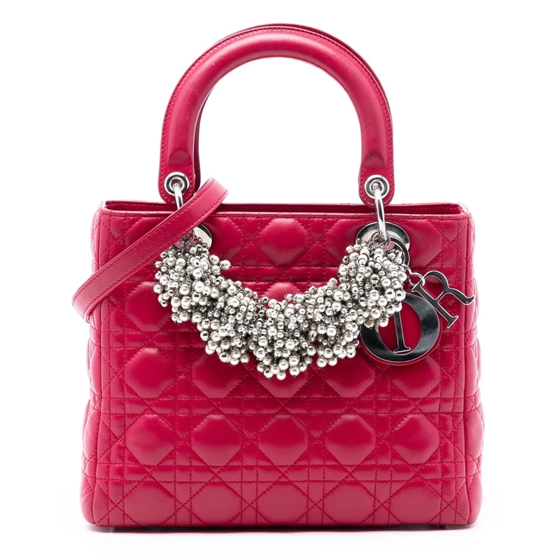 Christian Dior Schultertasche Medium Lambskin Cannage Pearl Lady Dior rot