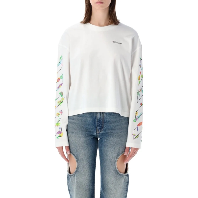 Off-White Top met lange mouwen Floral Motif Long Sleeve T-Shirt White