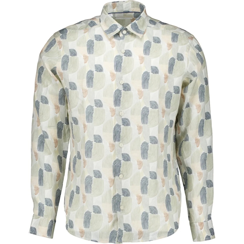 Eton  Eton Geometric Print Linen Shirt Lange Mouw Overhe grün
